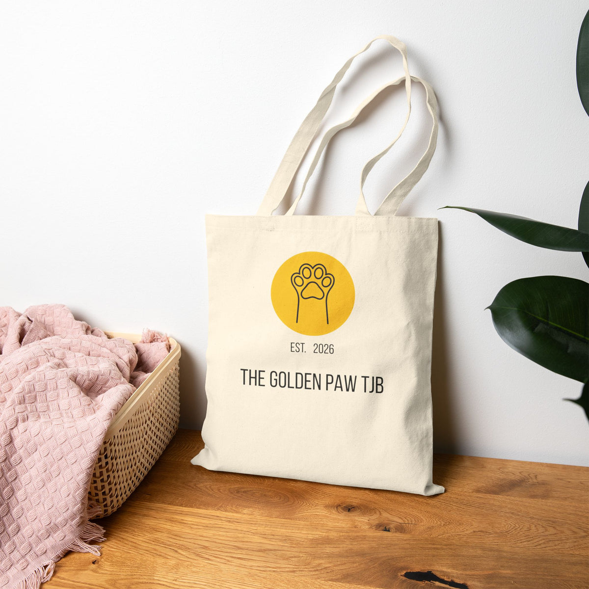 Cotton Canvas Tote Bag (15"x16") - The Golden Paw TJB EST. 2026