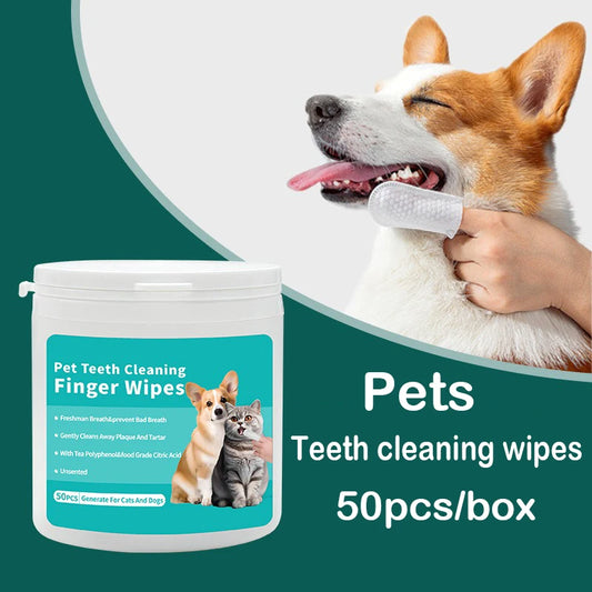 Fresh Breath Finger Wipes for Dogs & Cats - 50pcs
