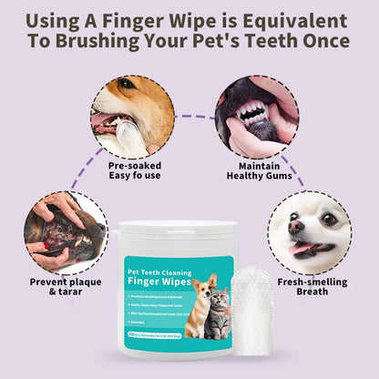 Fresh Breath Finger Wipes for Dogs & Cats - 50pcs