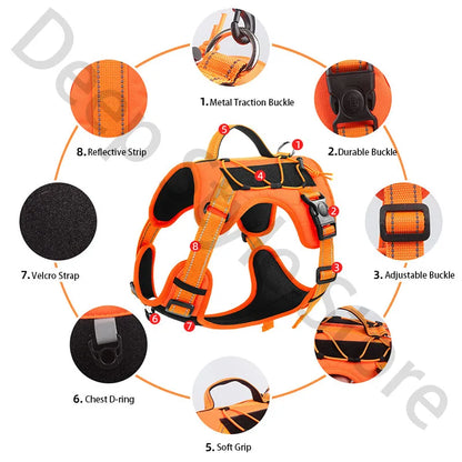 Tactical Dog Harness With Handle - Adjustable Reflective No Pull Vest Harness For Medium Large Dogs